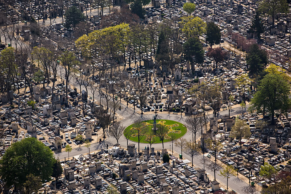 The view of Montparnasse Cemetery from Tour Montparnasse in Paris, France.