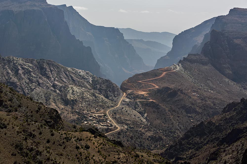 Unpaved mountain road in Oman.